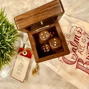 Pottery Barn Wooden Dice Set In Box And Dust Bag Sold Out New